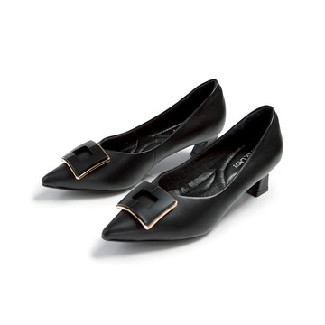 芯太軟 氣質方型飾釦小貓中跟鞋 黑 (602940)