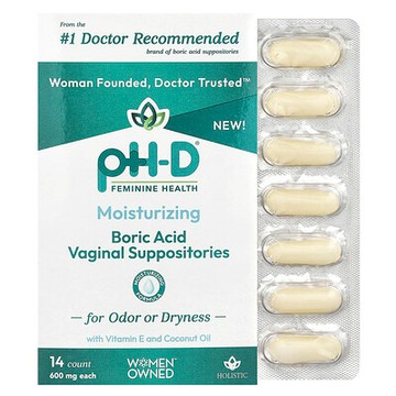 pH-D Feminine Health, 硼酸，女性私密部位栓劑，600 毫克，14 粒