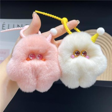 可愛真獺兔毛冰淇淋笨笨汽車鑰匙扣掛件ins毛絨球書包包掛飾禮物