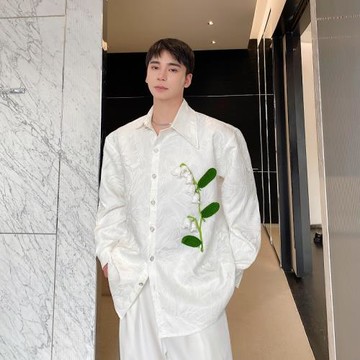 春季韓國網紅氣質鈴蘭花襯衫男長袖小眾肌理設計感韓版雅痞襯衣潮