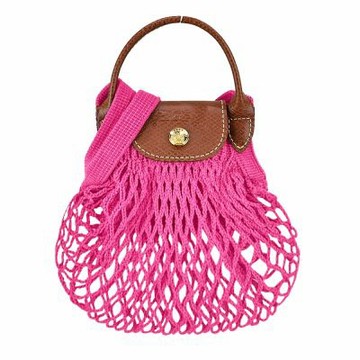 LONGCHAMP LE PLIAGE FILET系列網狀棉質手提/斜背兩用包(迷你/糖果粉)