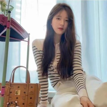 BM風 趙露思同款條紋POLO領針織衫bm女秋款設計感開衫打底衫上衣
