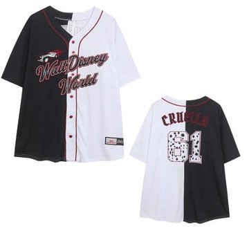 樂園款~情侶款高克重刺繡棒球服拼色個性字母短袖女大碼戶外加厚