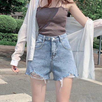 夏季牛仔褲 不規則破洞毛邊牛仔短褲女 大碼胖mm短褲 新款ins高腰短褲 顯瘦修身a字褲 闊腿短褲 性感熱褲 女生短褲