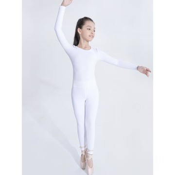 【4折專區】女童舞蹈服兒童白色上衣拉丁舞芭蕾舞演出膚色瑜伽服