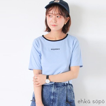 ehka sopo  英文標誌刺繡滾邊配色上衣