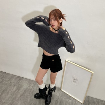 袖洞造型短版水貂毛毛衣-灰【KT224760】