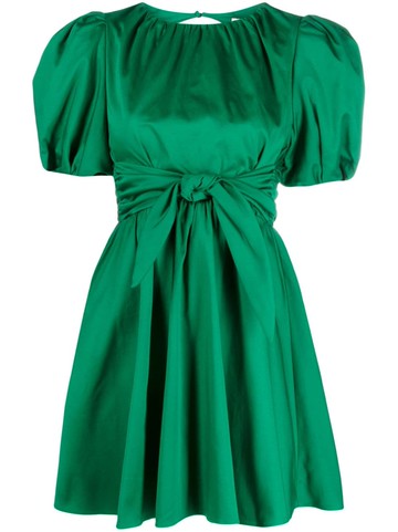 alice + olivia - satin-finish puff-sleeved dress - women - Cotton/Elastane/Polyester/Cotton - 4 - Green