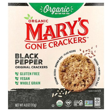 Mary's Gone Crackers, 有機原味餅乾，黑胡椒，4 盎司（113 克）