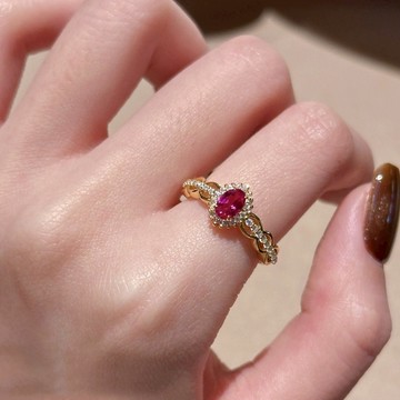 隔日到貨 招桃花 花語繽紛 石榴石 0.2克拉 水晶 戒指 可調式戒圍 不退色A212