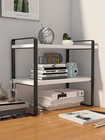 桌面置物架書架小型簡易雙層辦公室桌上收納整理架子鐵藝書柜分層