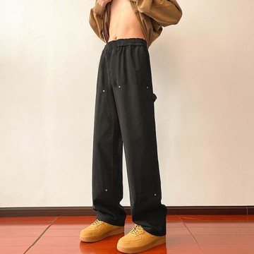 黑色褲子男春秋新款直筒寬松休閑褲男士大碼工裝褲美式vibe伐木褲