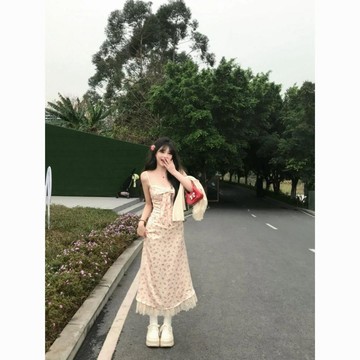 【甜美碎花】Glove 霧漫花海 吊帶連衣裙 吊帶連身裙 2026春夏 收腰顯瘦 純欲風 開衫 兩件套裝 束腰 連身裙