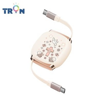 TRON 100W Type-C 伸縮快充線 1M 奶茶色 信仰與神明-2 4檔長度調整 可充筆電 適用i15以上手機 平板