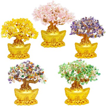 【吉祥開運坊】招財樹【招財/財位 天然水晶龍鳳元寶招財樹 金底 發財樹】開光