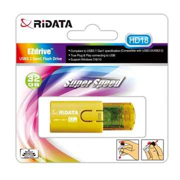 RIDATA錸德 HD18 進擊碟/USB3.1 Gen1 32GB隨身碟黃