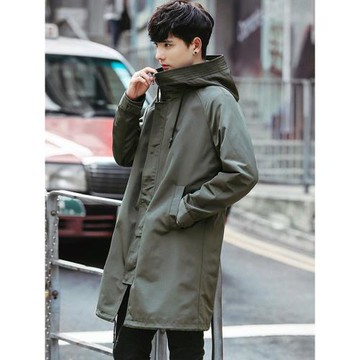 風衣男士秋冬季韓版中長款連帽寬松高級感外套休閑英倫工裝夾克潮