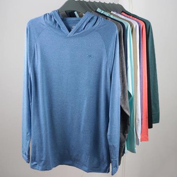 防曬帶帽戶外長袖T恤！跑步運動休閑寬松大碼連帽套頭男士打底衫