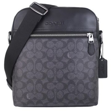 COACH 灰黑色防水布烙印標中型斜背包