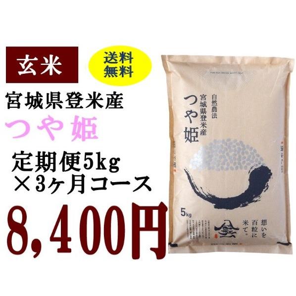 定期便3ヶ月コース：つや姫玄米5kg 宮城県登米産