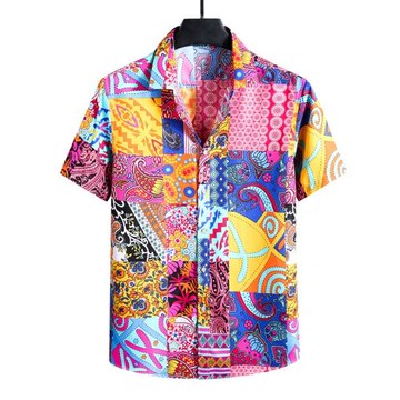 Foreign trade men's large size printed shirt外貿男士印花襯衫