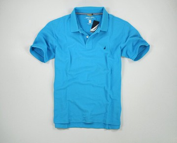 美國百分百【全新真品】Nautica 春夏 素色 網眼 短袖 POLO衫 上衣 帆船LOGO 水藍色 超取 美國