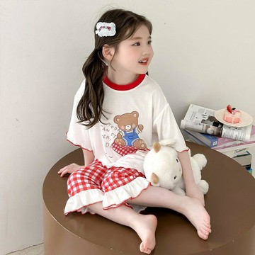 Mimo⭐女童睡衣夏季兒童卡通家居服套裝女寶寶薄款兩件套空調服