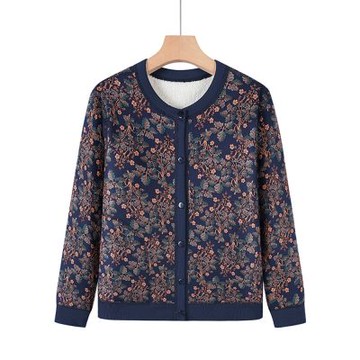 [米蘭精品] 現貨+預購 高級針織衫上衣秋冬毛衣開衫寬鬆大碼休閒女裝媽媽裝-溫柔印花加絨女外套5色74mo69