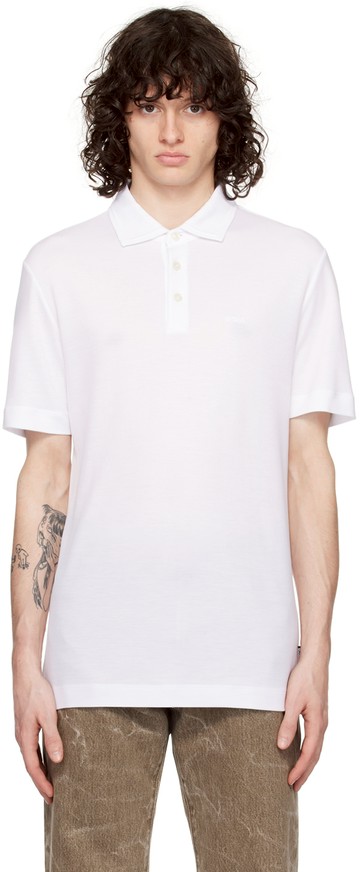 BOSS 白色刺绣 Polo 衫
