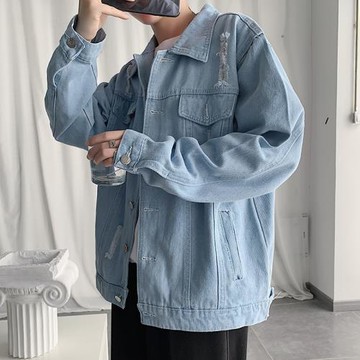 春秋季2022新款休閑夾克男韓版寬松潮牌牛仔外套男個性潮流上衣服