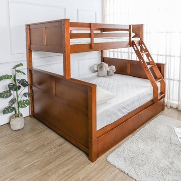 柏蒂家居-布斯亞實木雙層床架/上下舖/子母床/三人雙層床+二抽床底抽屜(上層3.5尺單人+下層5尺雙人)