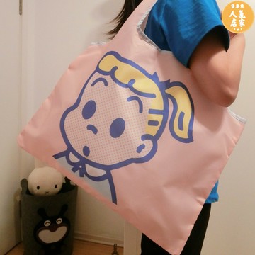 折疊購物袋 日單粉色原田可愛卡通環保袋可折疊便攜手提大容量便購物袋