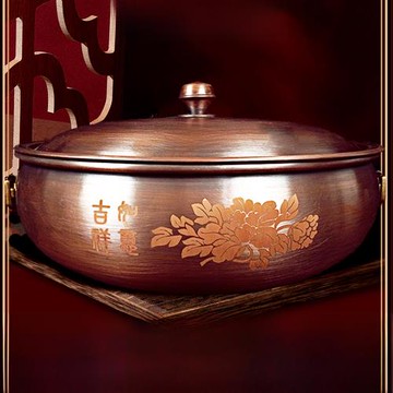 手工銅火鍋純紫銅中式加厚純銅老式鍋老北京鴛鴦銅鍋鼓鍋銅盆銅藝