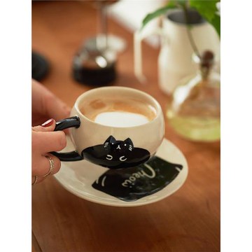 肆月原創復古咖啡杯高顏值辦公室水杯下午茶杯子創意拿鐵拉花杯碟