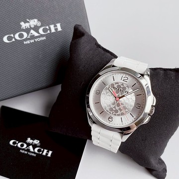 美國百分百【Coach】手錶 14503889 配件 馬車 女錶 LOGO 橡膠錶帶 印花 白色 BL26