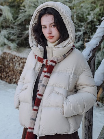 2顏色 禾木冬日 復古輕盈面包服 90白鴨絨連帽短箱型羽絨服