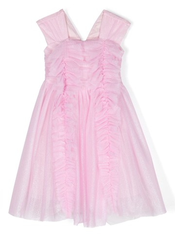 Monnalisa - ruffled glitter-detail dress - kids - Cotton/Polyamide/Polyester - S - Pink
