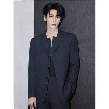 張凌赫同款黑色西裝男寬松設計師款復古休閑韓版墊肩西服男外套潮