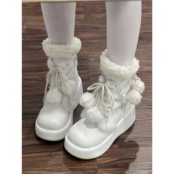 卡貓原創設計5cm短筒雪地靴女加絨加厚保暖棉鞋厚底防滑短靴子