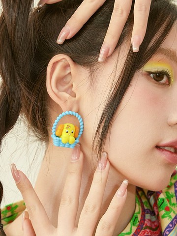 花籃玩具植絨小狗耳釘耳環耳夾復古感