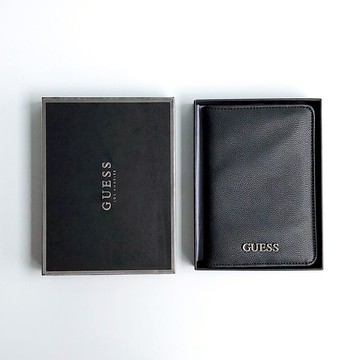 美國百分百【全新真品】Guess 簡約 護照夾 護照套 證件夾 卡片夾 車票夾 票卡夾 旅行 禮物 男包 黑色 AW07 女神手袋