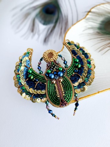 串珠聖甲蟲胸針 刺繡昆蟲別針 埃及聖甲蟲飾品