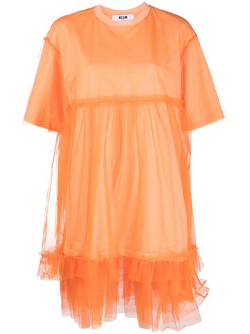MSGM - tulle-trim cotton minidress - women - Polyamide/Cotton - S - Orange