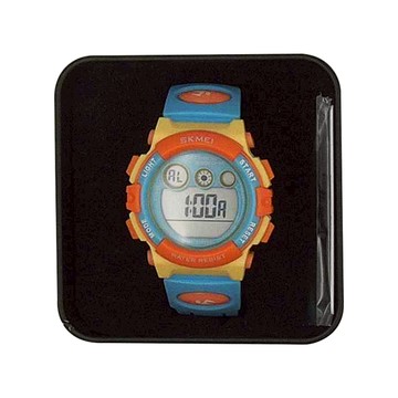 Skmei LED 幻彩夜光防水兒童電子錶 高透明樹脂鏡面 ABS PU 不鏽鋼  黃殼藍圈  3.8 x 23 x 1.4cm  黃殼藍圈 黃色