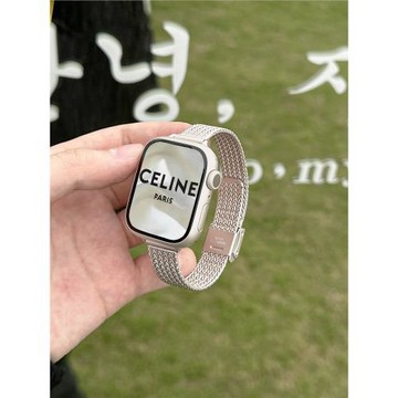 適用AppleWatch麥穗卡扣不銹鋼表帶S9/10蘋果手表表帶iwatch新款金屬s8高級感小眾小蠻腰細款SE女款夏日腕帶