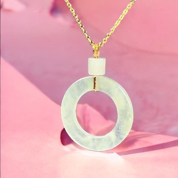 冰種翡翠平安環吊飾 18K金鑲嵌墜頭 | 天然緬甸玉A貨翡翠 | 送禮