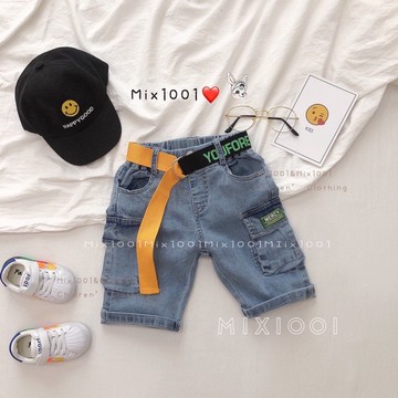 🌈✨質感👍🏻側大口袋小線標配色牛仔褲✨兒童配色皮帶牛仔褲 5-17