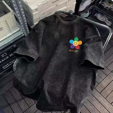 【鹿向南】oversize  寬鬆 水洗黑t恤 100%純棉 韓版上衣 古著  運動上衣  復古 ins 風衣服 原宿风
