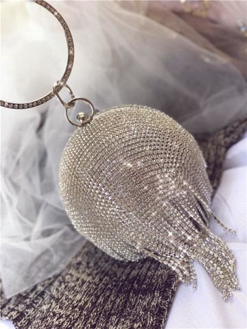 2021新款球形流蘇水鑽包晚宴包兒童走秀手提包側背斜背迷你錬條包 雙十二特惠