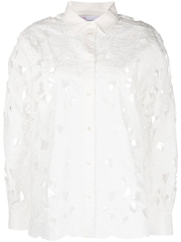RED Valentino - cut-out floral-embroidered shirt - women - Polyester/Cotton - 40 - White